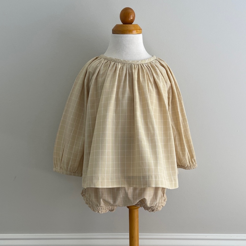 Neutral Yellow Checkered Baby Outfit Set 18 months by Little Paper Doll